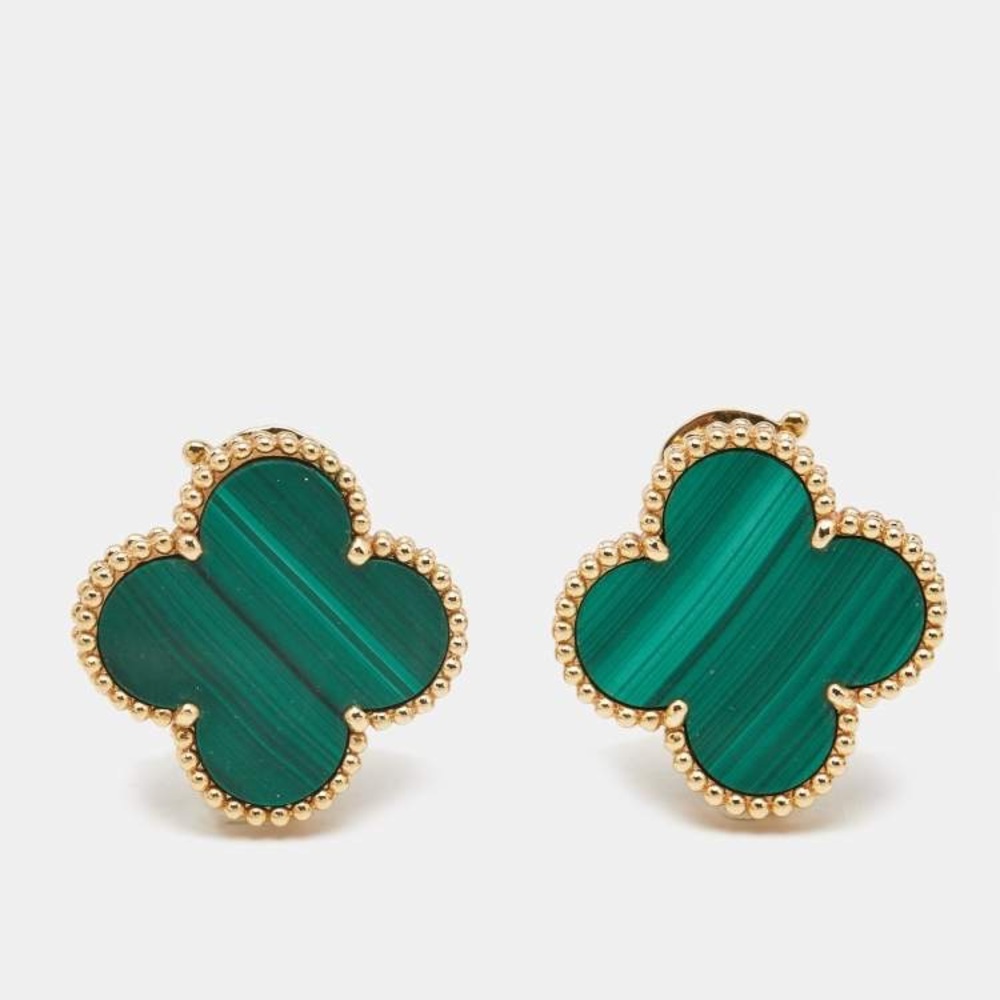 Elegant faux green malachite clover earrings-studs